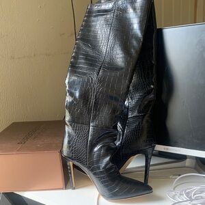 Black Croc-Embossed Women's Boots